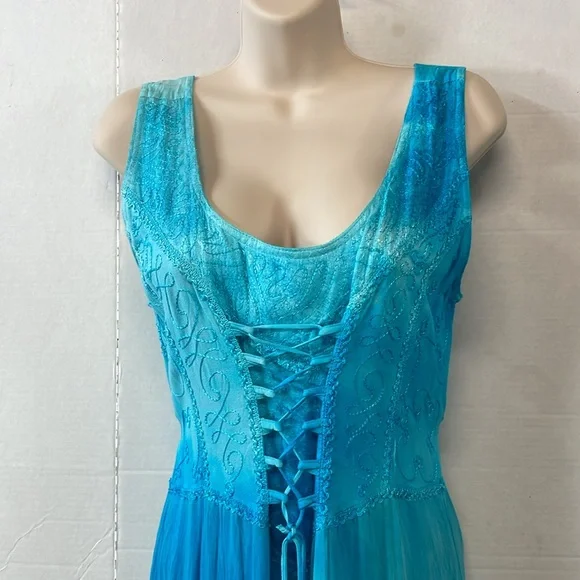 NEW Advance Apparels XL Corset Bodice Layered Skirt Midi Maxi Dress Ombre Rayon - Picture 2 of 6